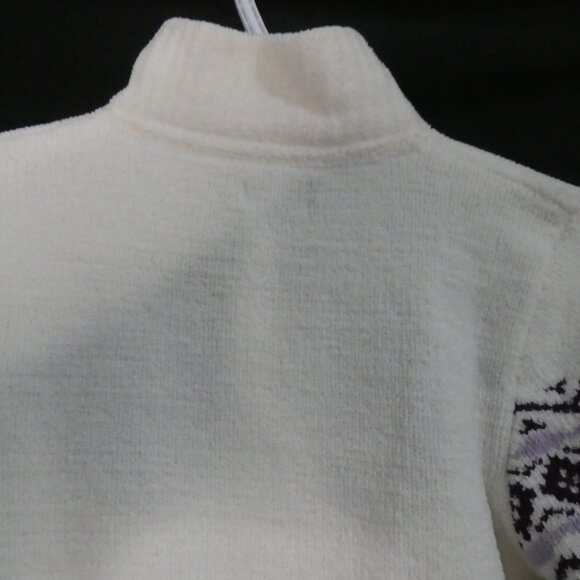 DENVER HAYES | small | Ivory Chenille Zip-Up Cardigan with Purple Pattern | NWOT - Picture 10 of 14